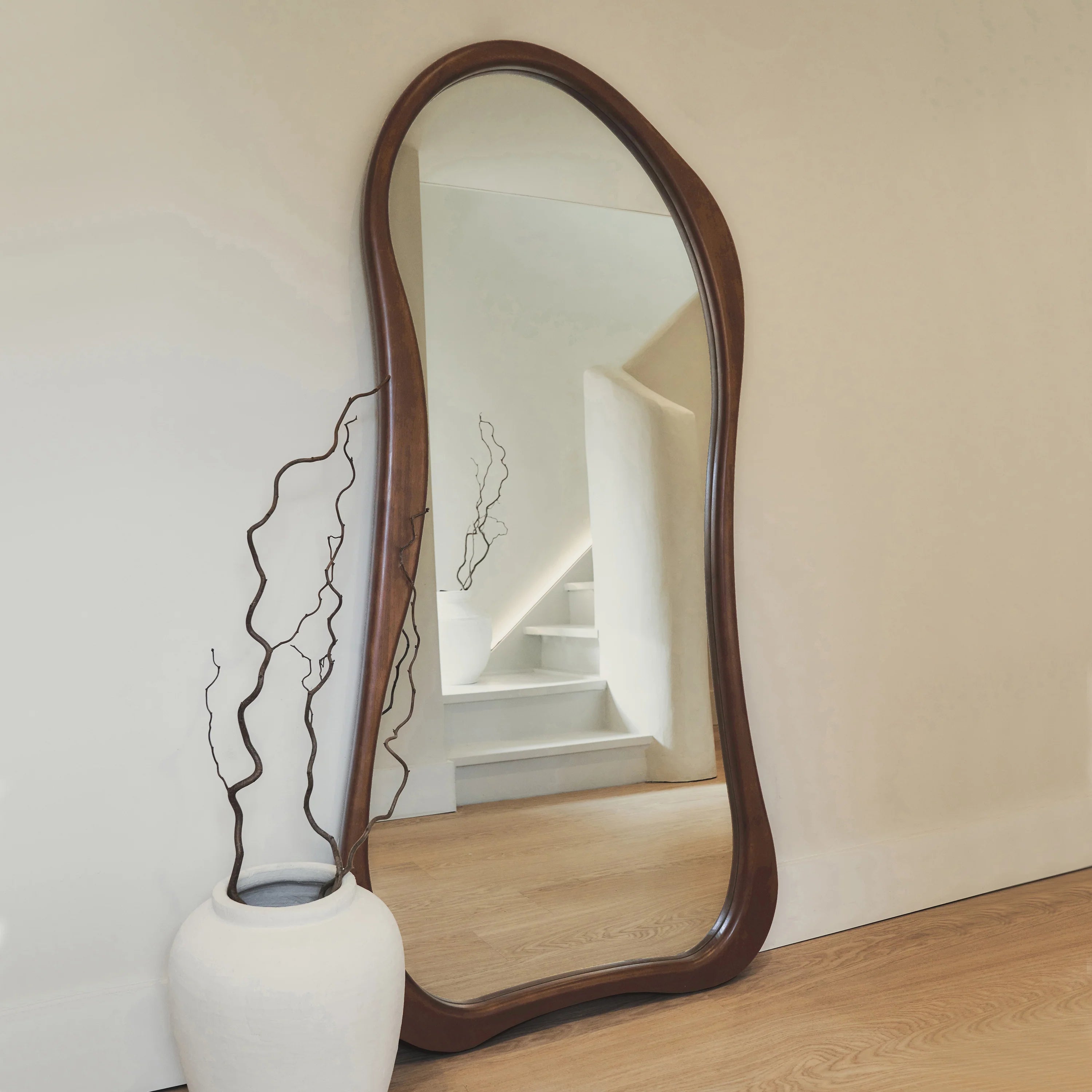Arcurva - Large Full Length Dark Wood Irregular Mirror