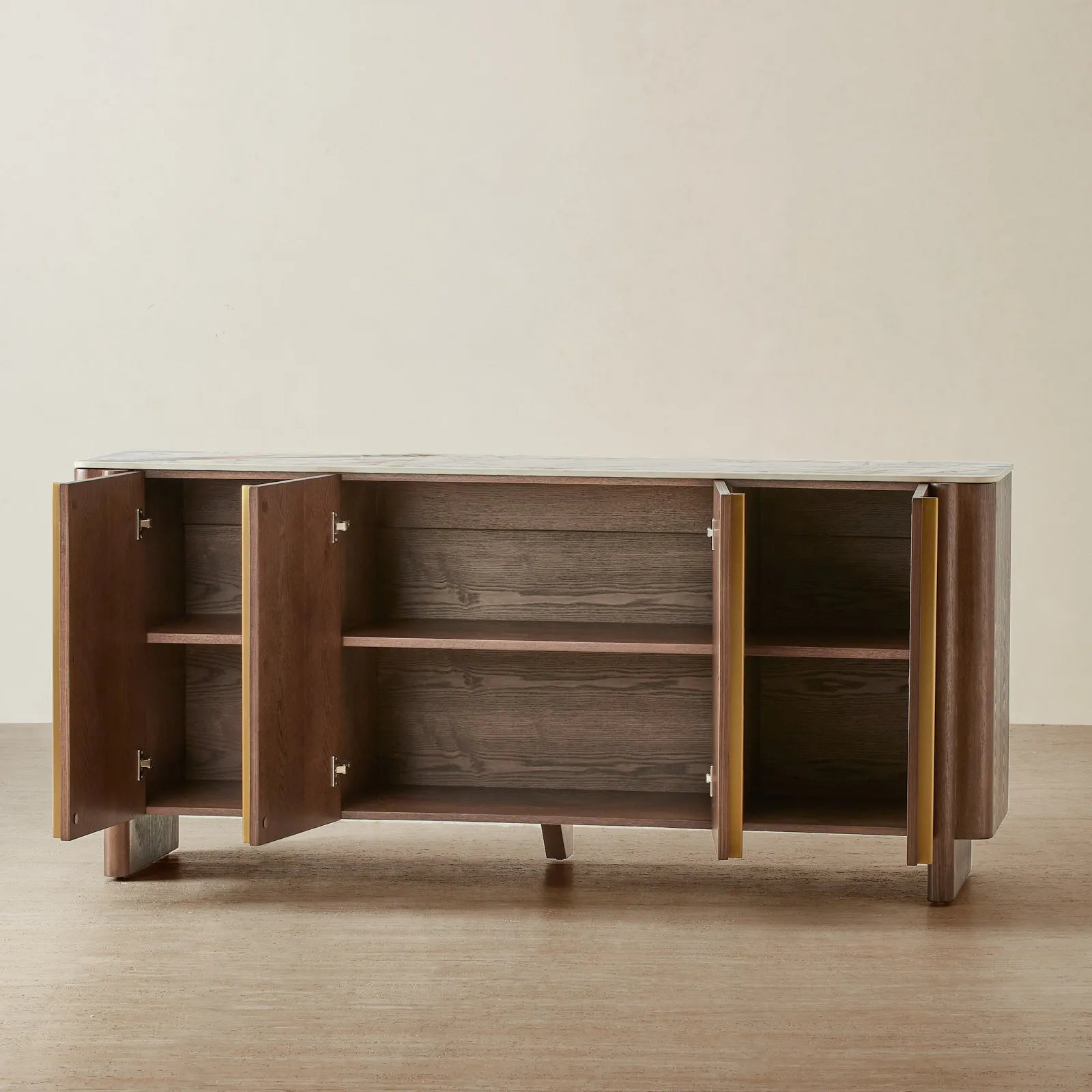 Sir Lionell Gliding White Sintered Stone Sideboard