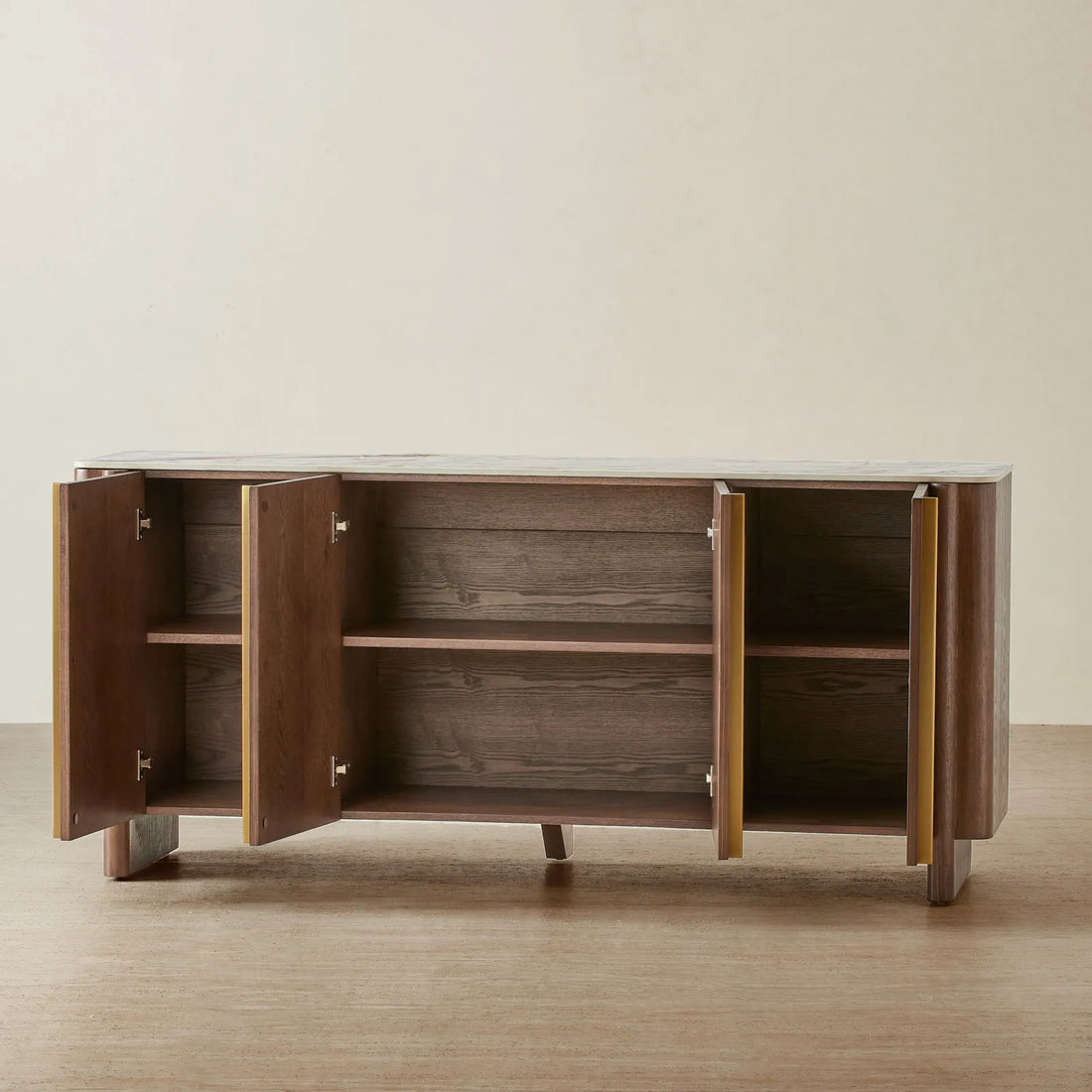Sir Lionell Gliding White Sintered Stone Sideboard