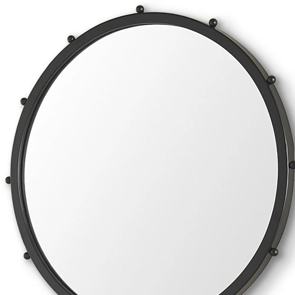 Black Metal Beaded Round Framed Accent Mirror