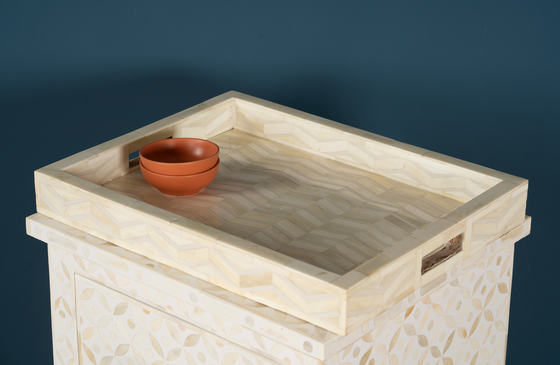 Ivory Luxe Inlay Storage Tray Table