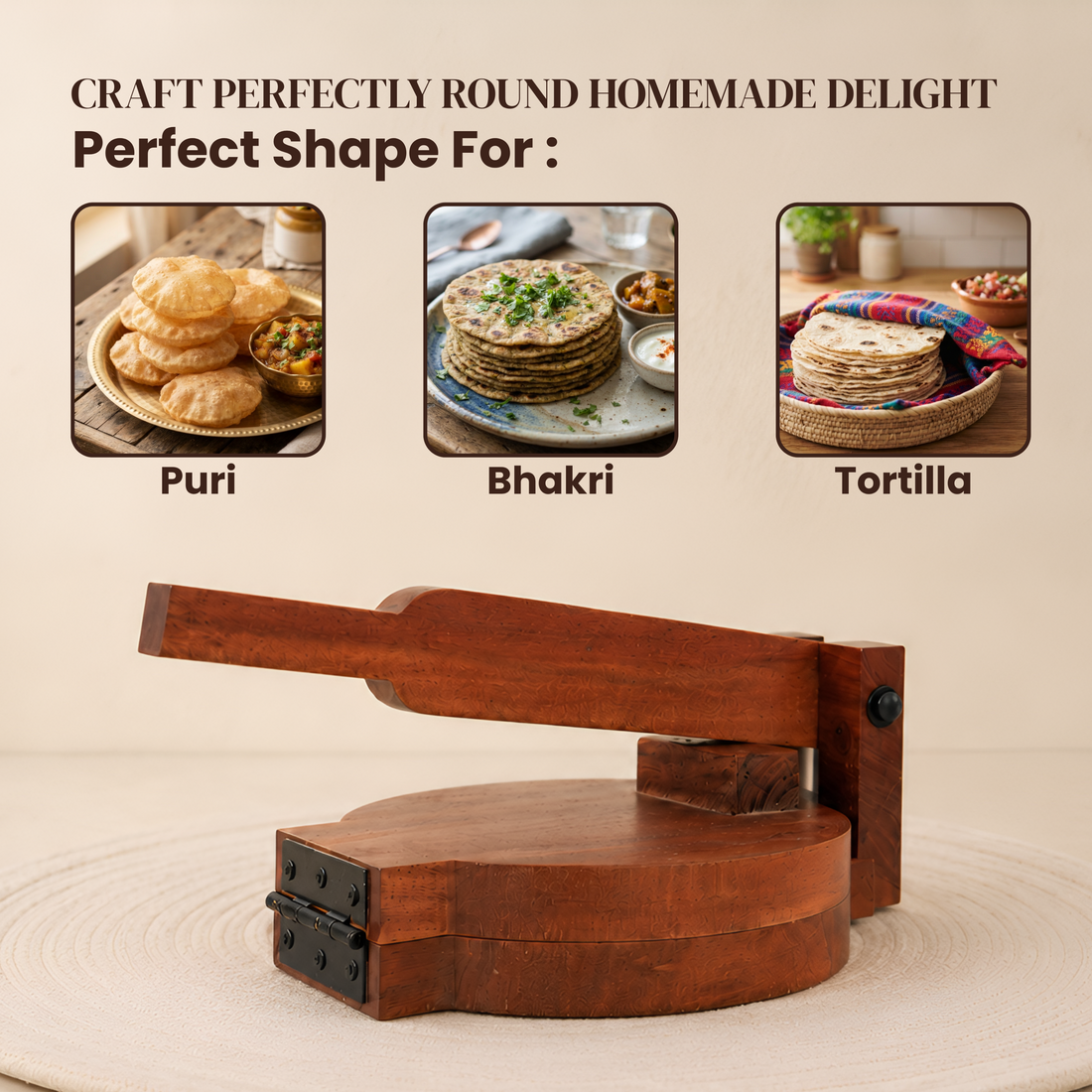 Handcrafted Wooden Roti Press