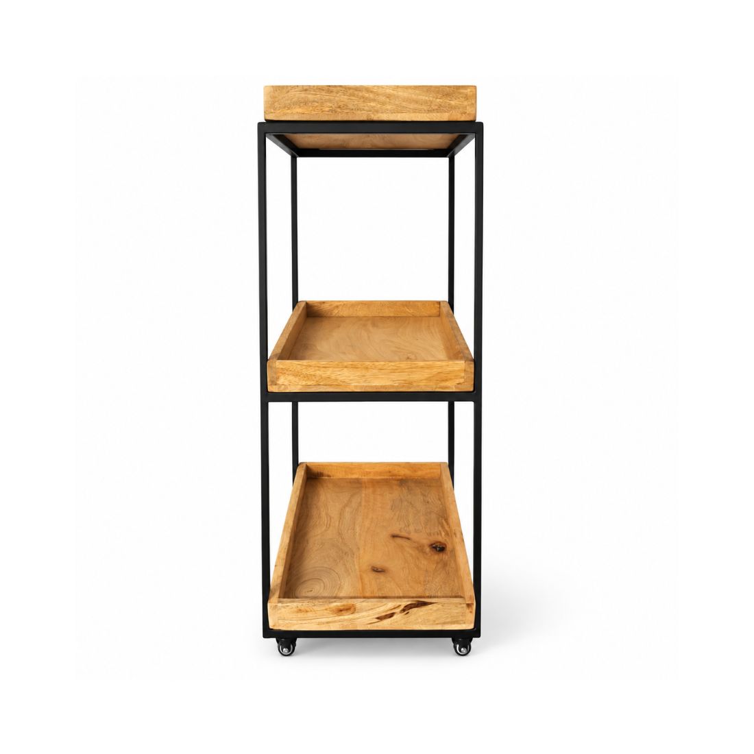 Nordic Oak 3-Tier Wooden Serving Trolley with Black Metal Frame