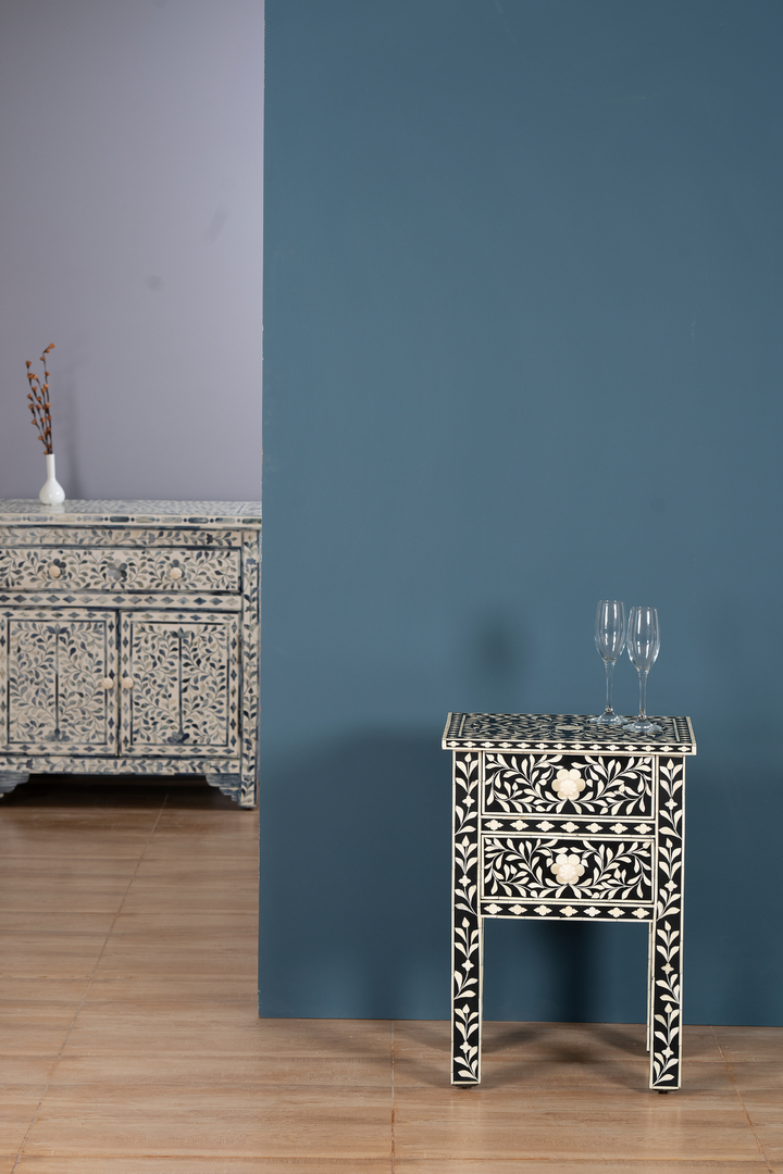 Noir Bloom Inlay side Table