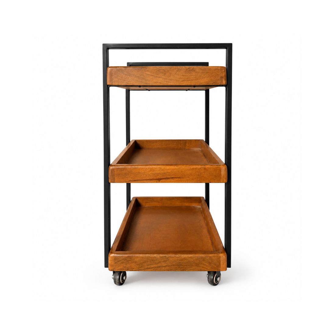 Urban Rustic 3-Tier Wooden Serving Trolley with Black Metal Frame