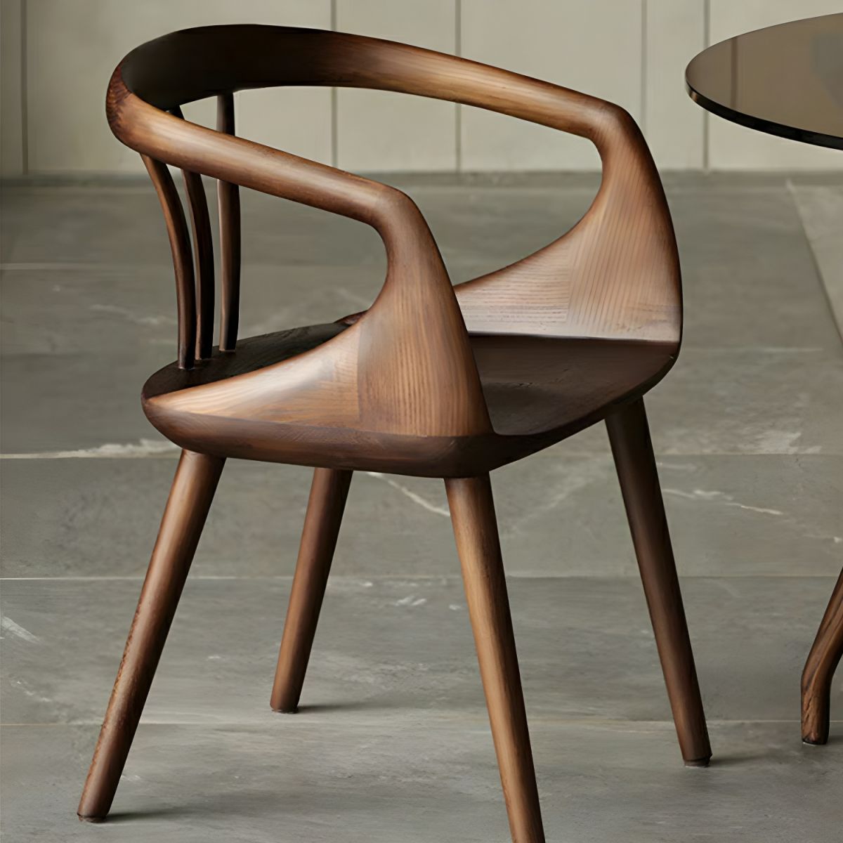 Scandinavian Sloped Arm Wood Chair
