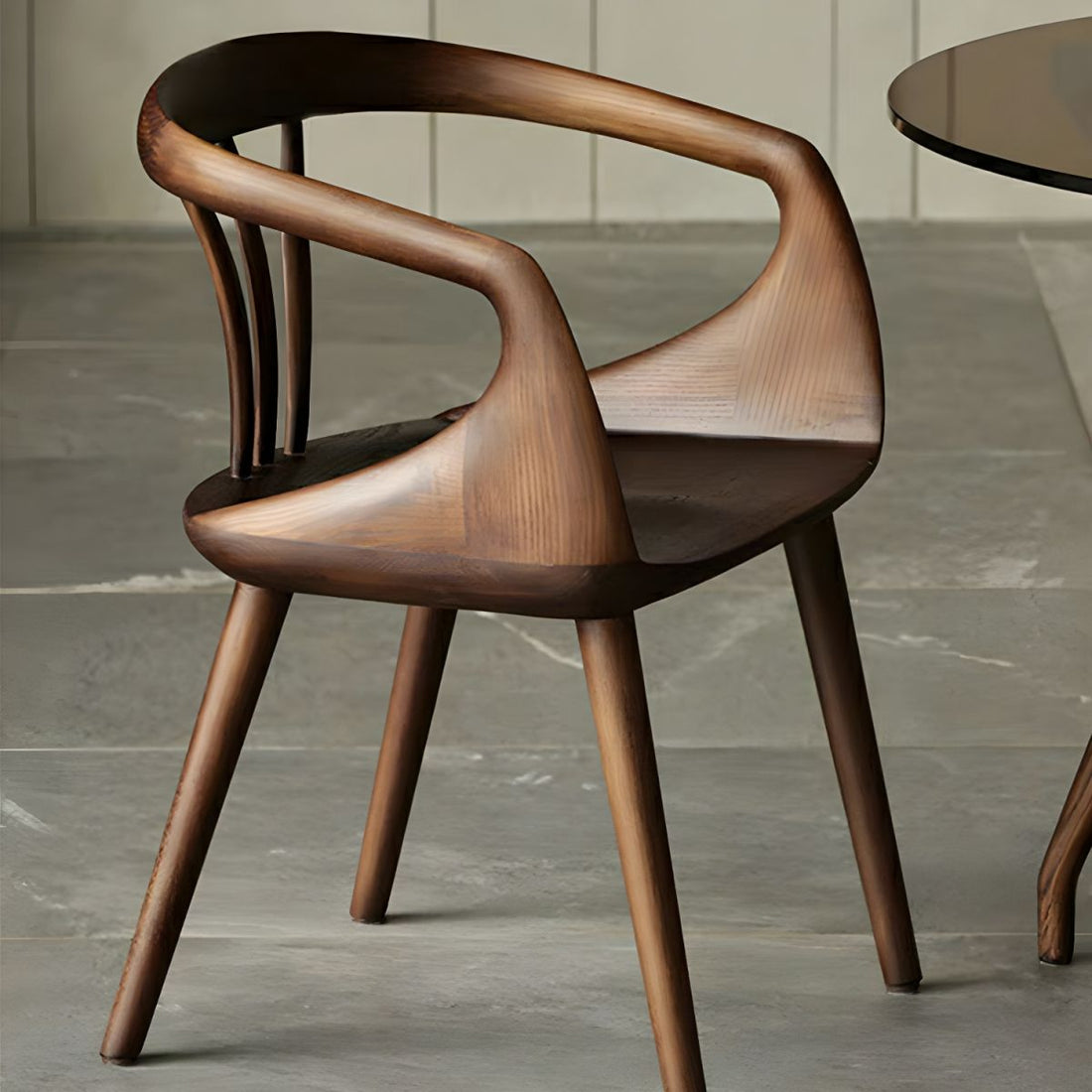 Scandinavian Sloped Arm Wood Chair