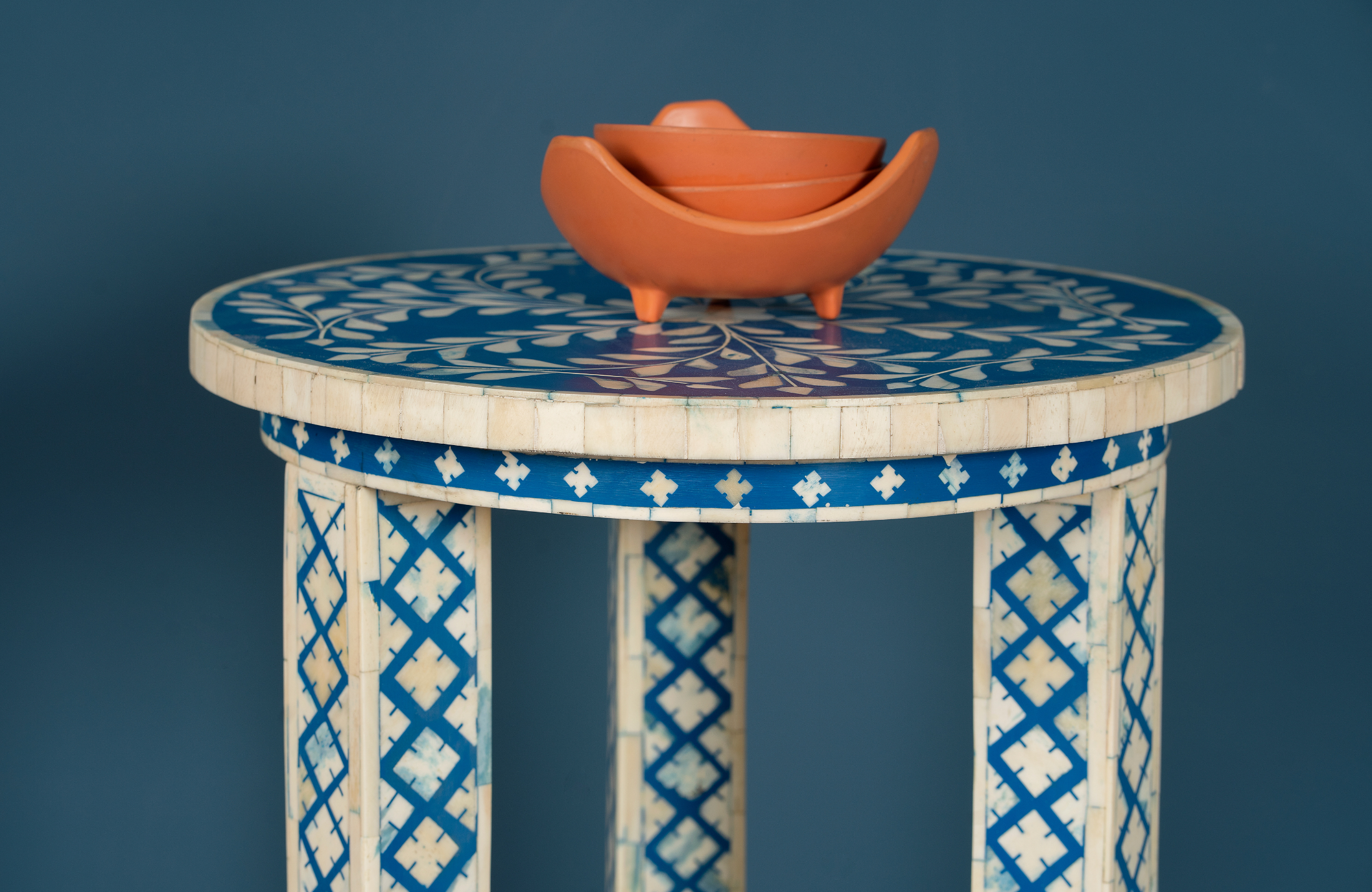 Azure Crest Inlay Round Accent Table