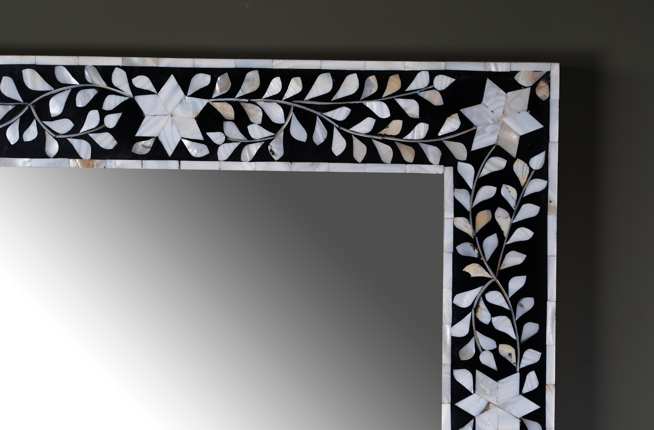 Noir Blossom Inlay Wall Mirror