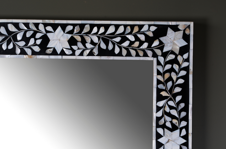 Noir Blossom Inlay Wall Mirror