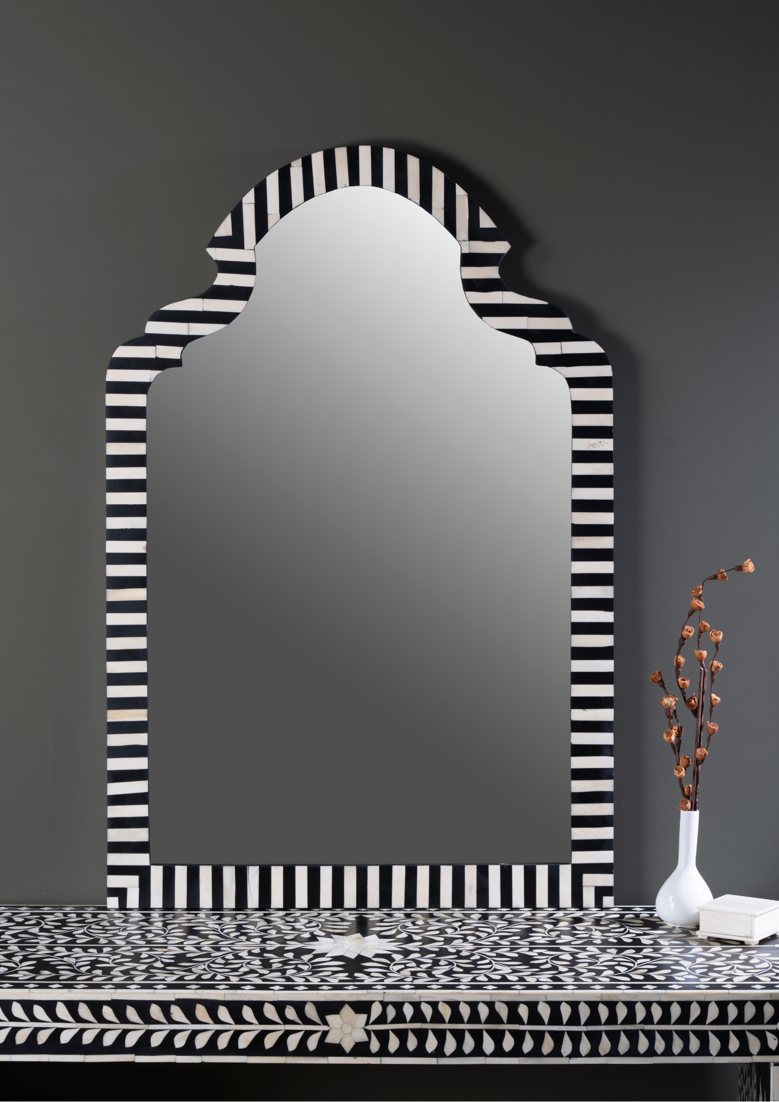 Noir Stripe Arch Inlay Wall Mirror