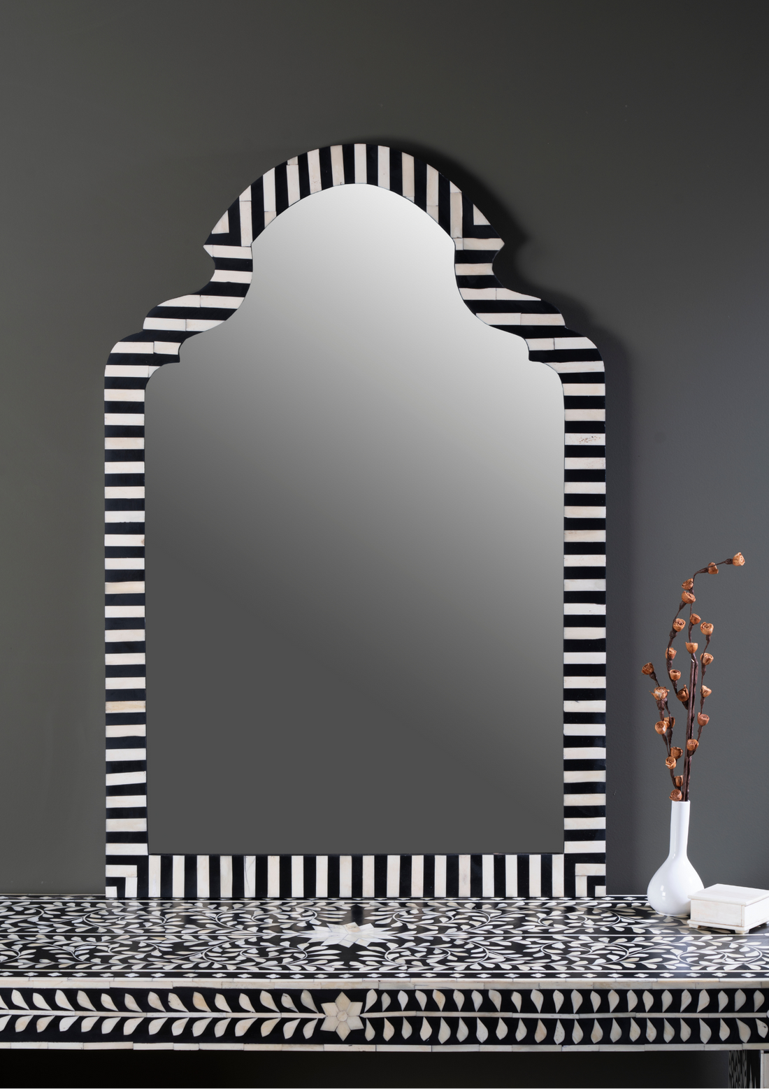 Noir Stripe Arch Inlay Wall Mirror
