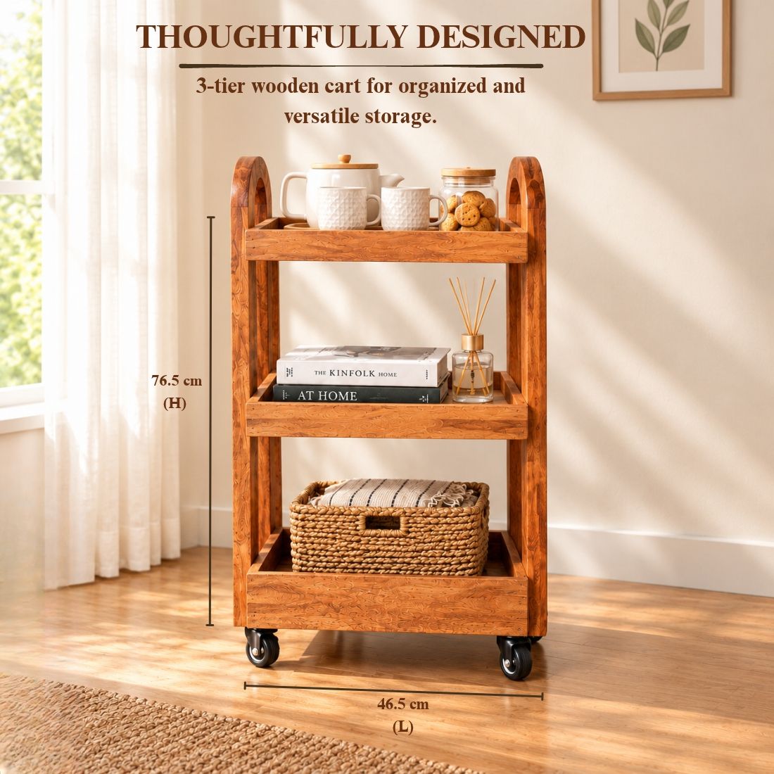 Honeywood Artisan Solid Wood Trolley with Sculpted Handles