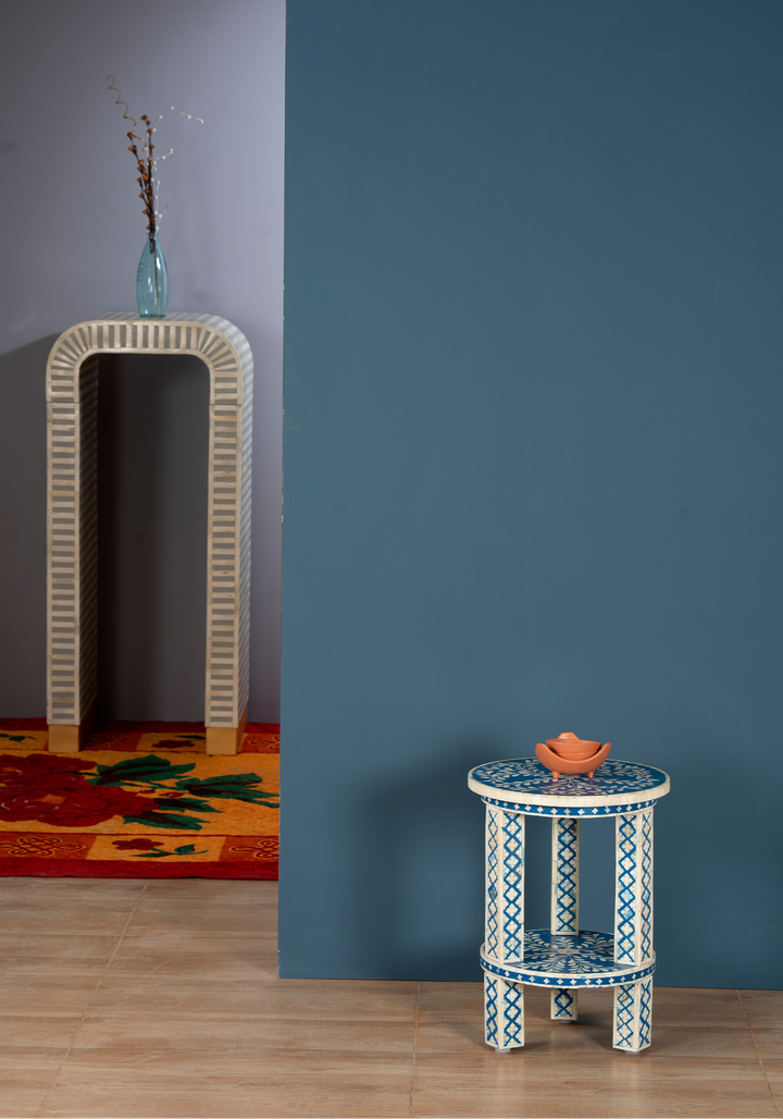 Azure Crest Inlay Round Accent Table