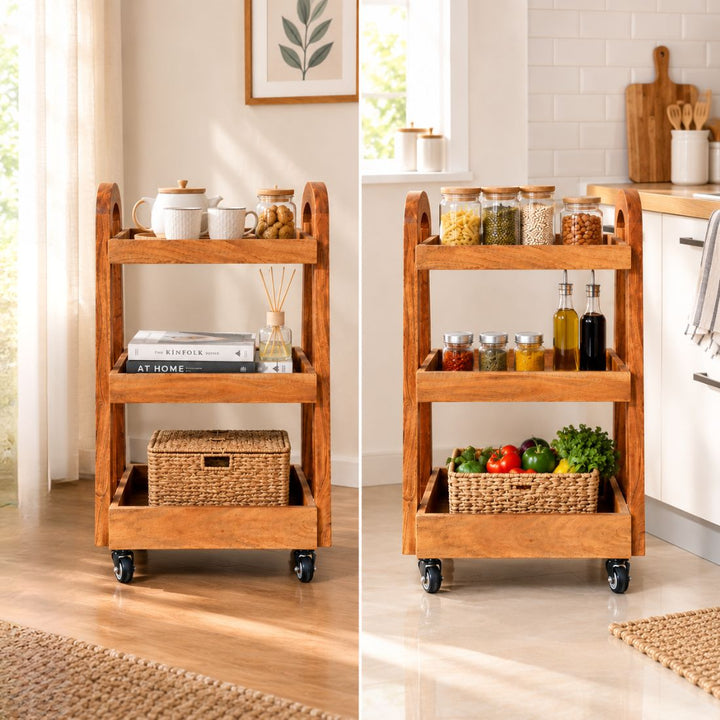 Honeywood Artisan Solid Wood Trolley with Sculpted Handles