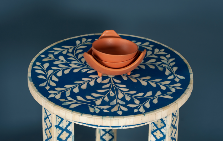 Azure Crest Inlay Round Accent Table