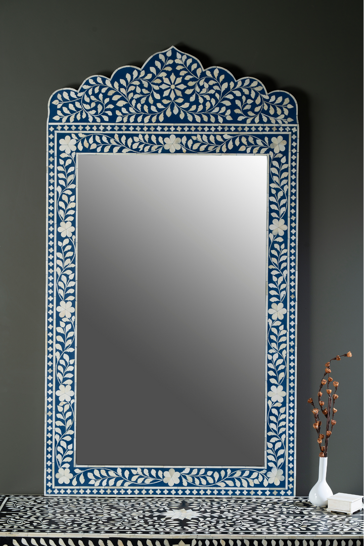 Indigo Vine Crest Inlay Wall Mirror