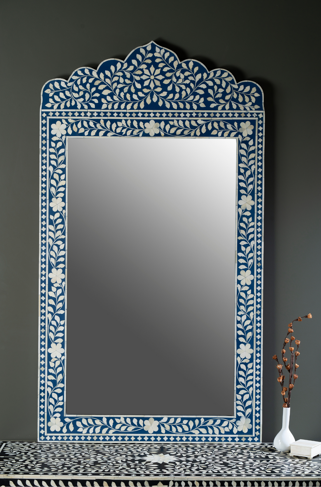 Azure Blossom Crown Inlay Wall Mirror