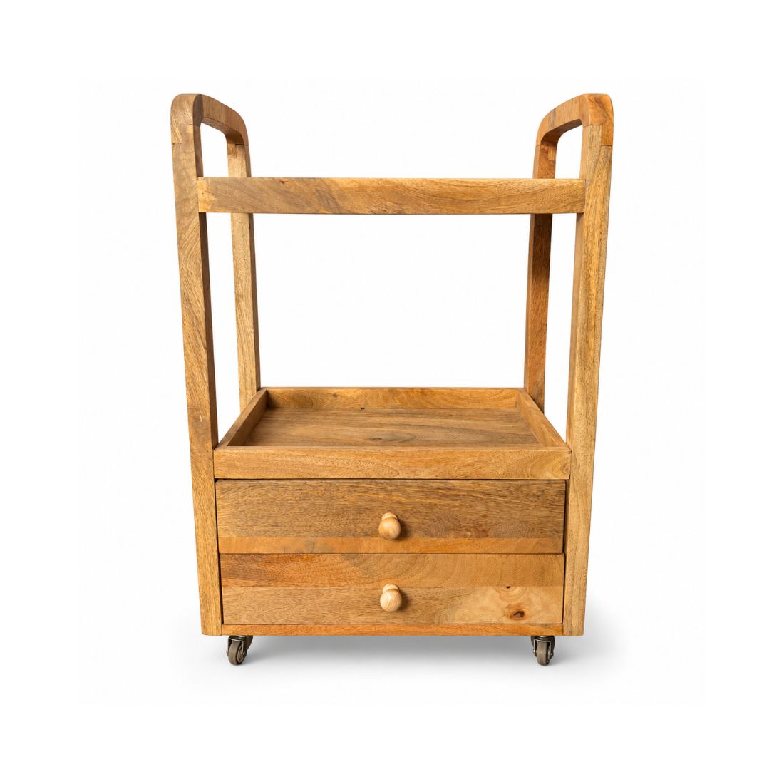 Honey Oak Rustic Solid Wood Storage & Serving Trolley