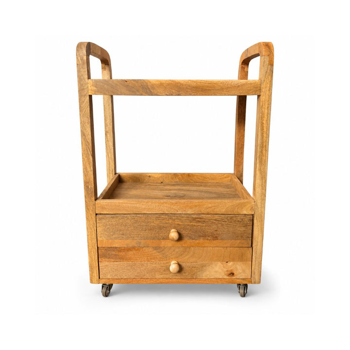 Honey Oak Rustic Solid Wood Storage & Serving Trolley