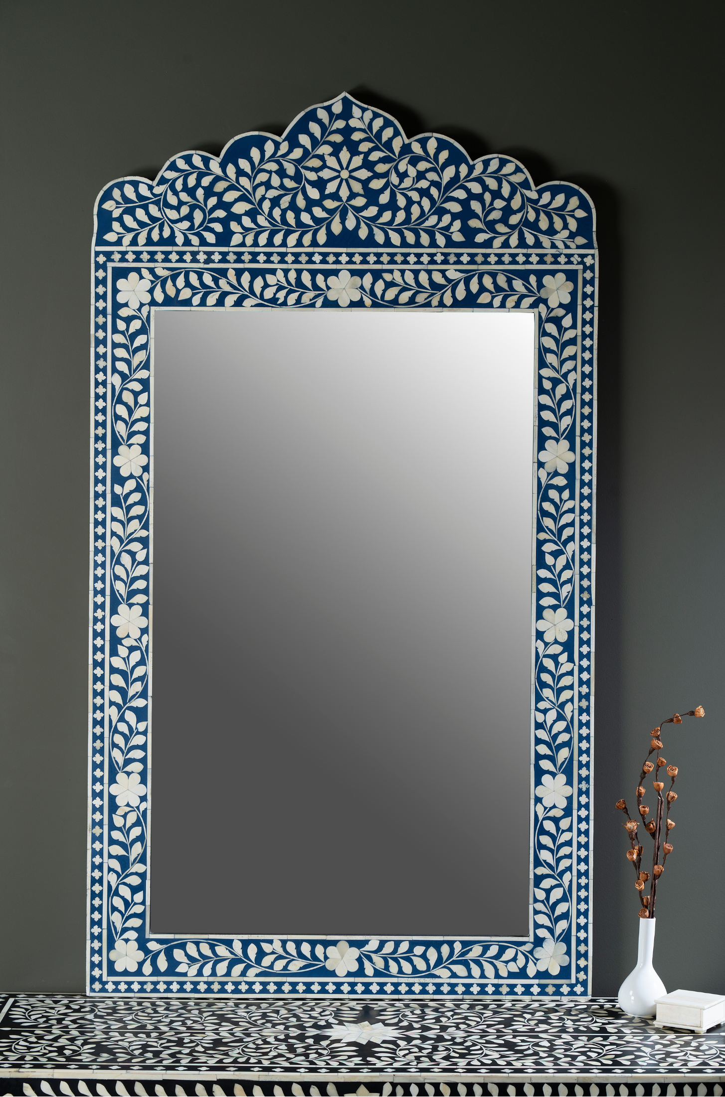 Azure Blossom Crown Inlay Wall Mirror