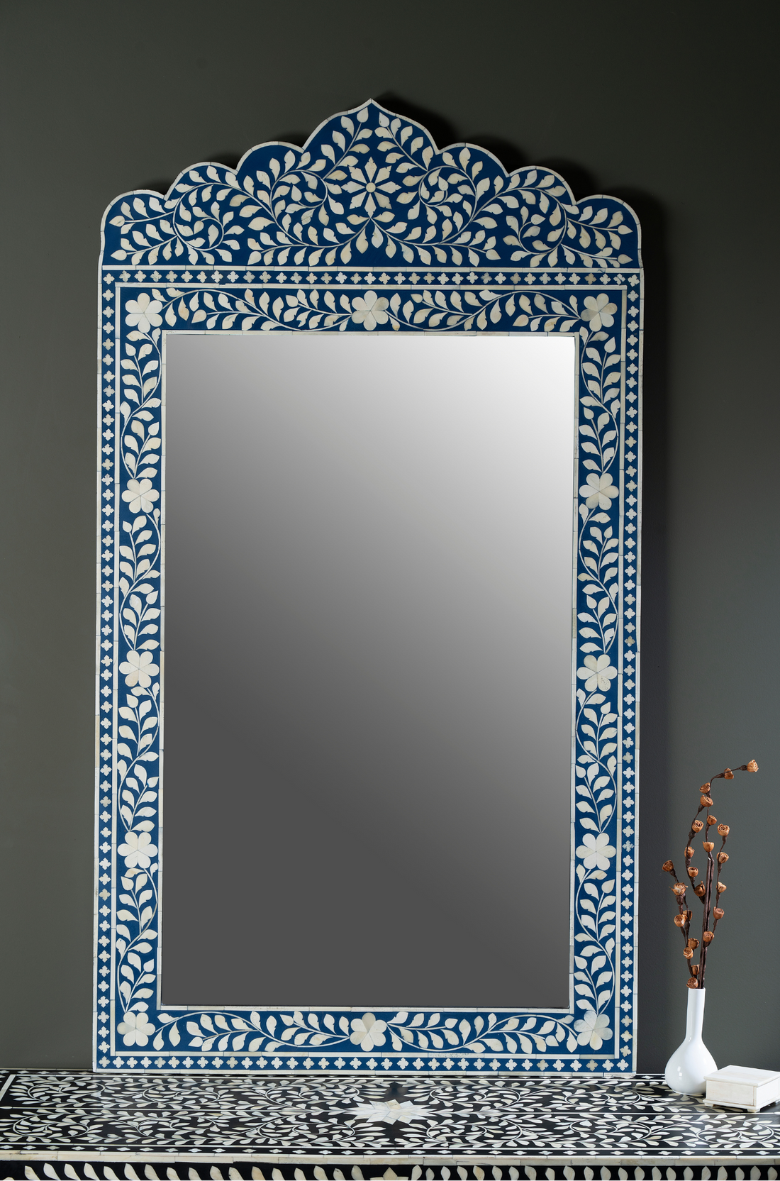 Azure Blossom Crown Inlay Wall Mirror