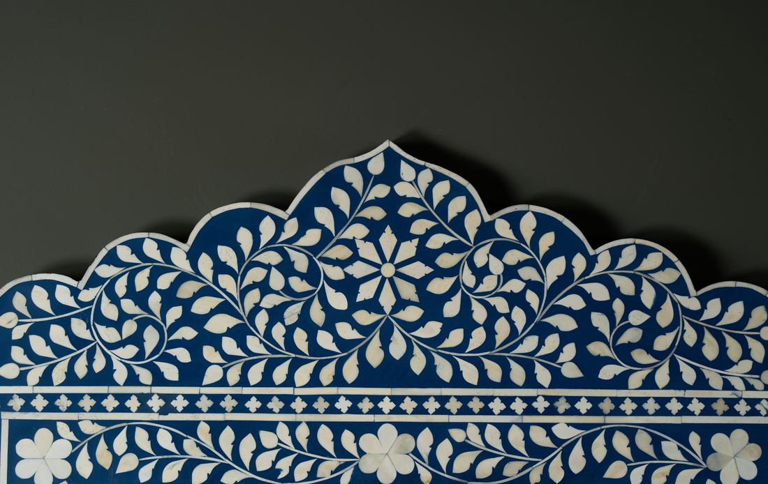 Azure Blossom Crown Inlay Wall Mirror