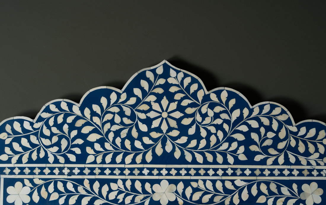 Indigo Vine Crest Inlay Wall Mirror