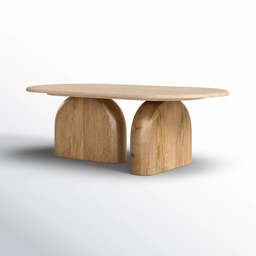 Alvin - Modern Travertine Marble Oval Coffee Table