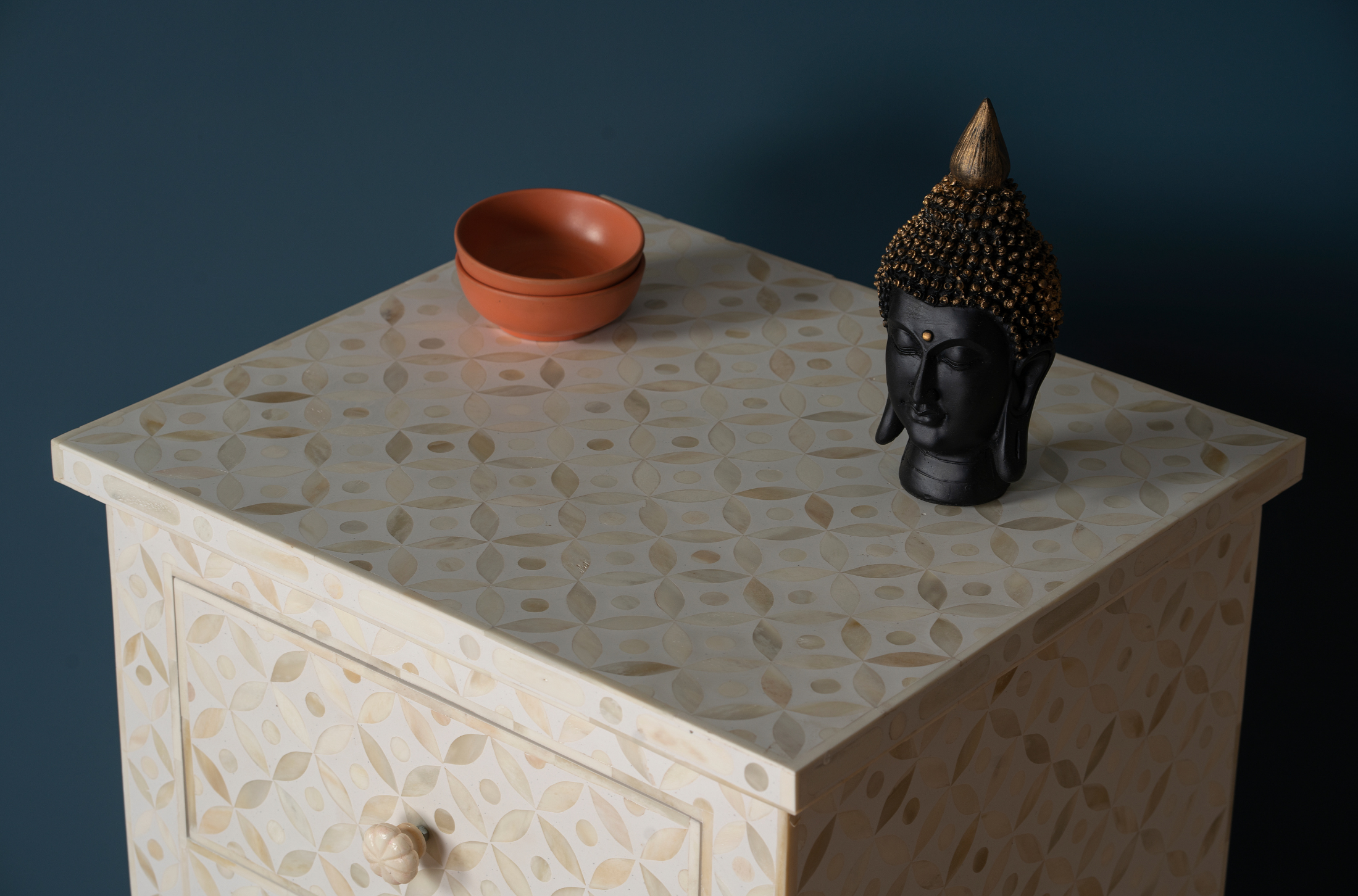 Ivory Luxe Inlay Storage Tray Table
