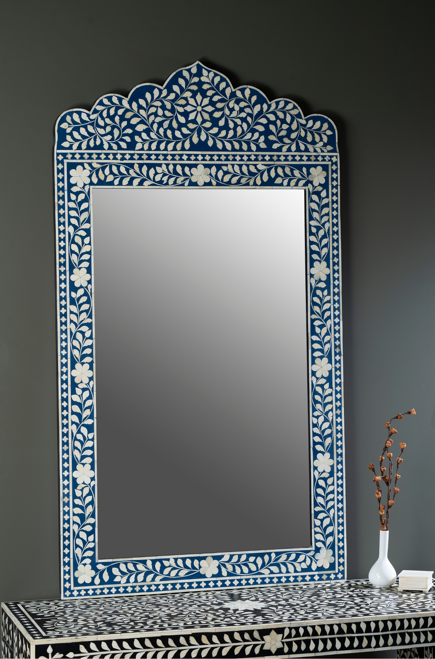Azure Blossom Crown Inlay Wall Mirror