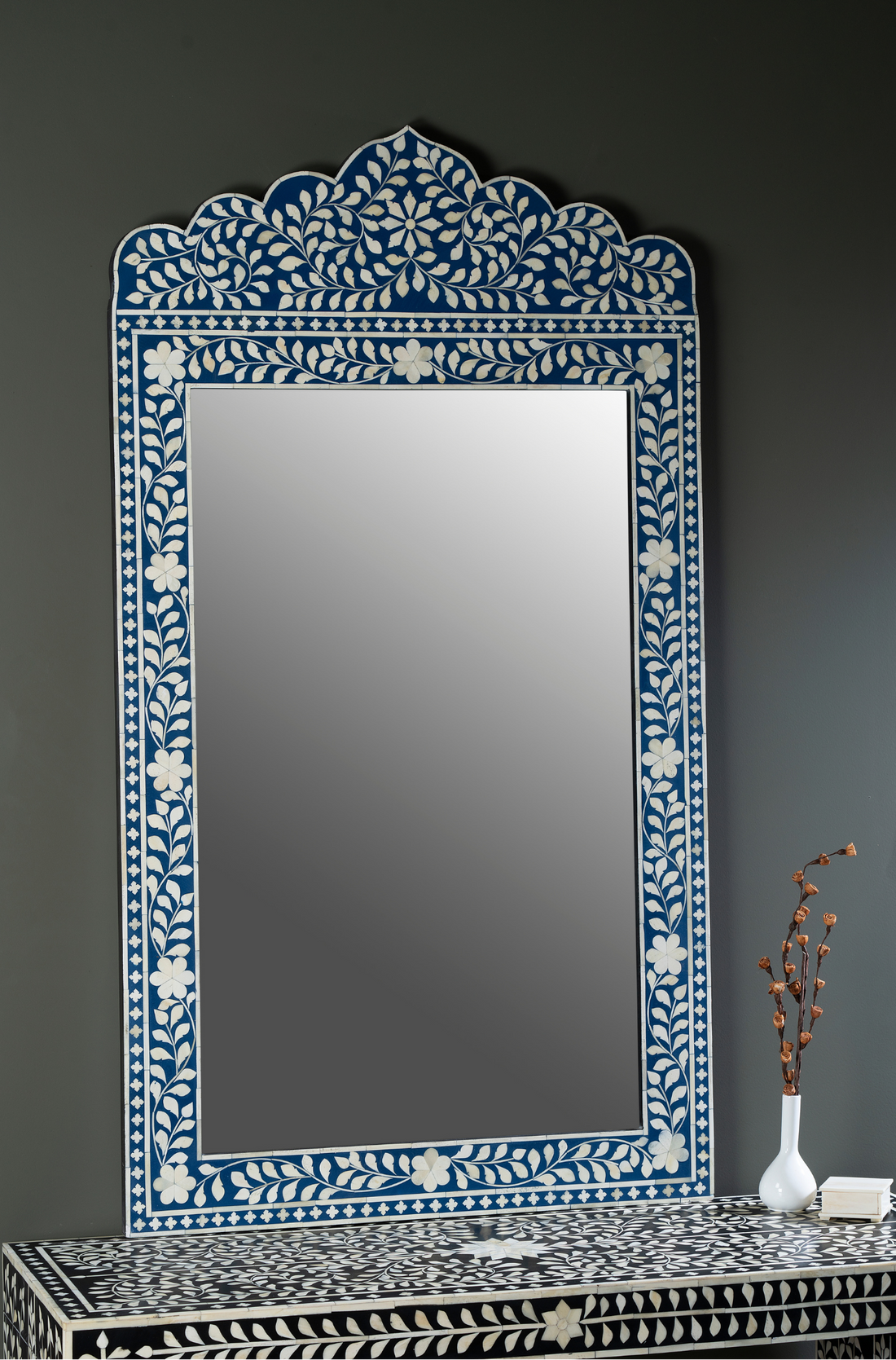Azure Blossom Crown Inlay Wall Mirror