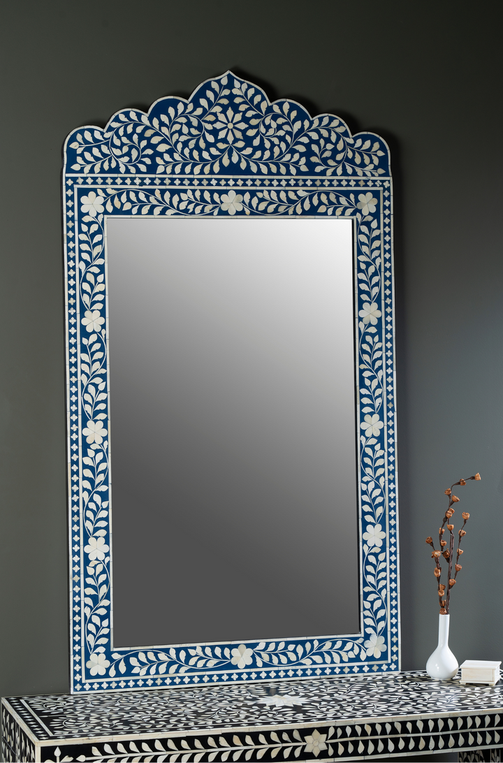 Azure Blossom Crown Inlay Wall Mirror