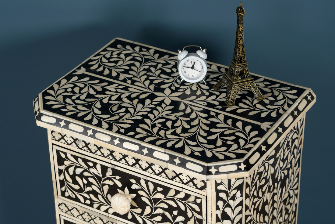 Noir Blossom Inlay Chest of Drawers