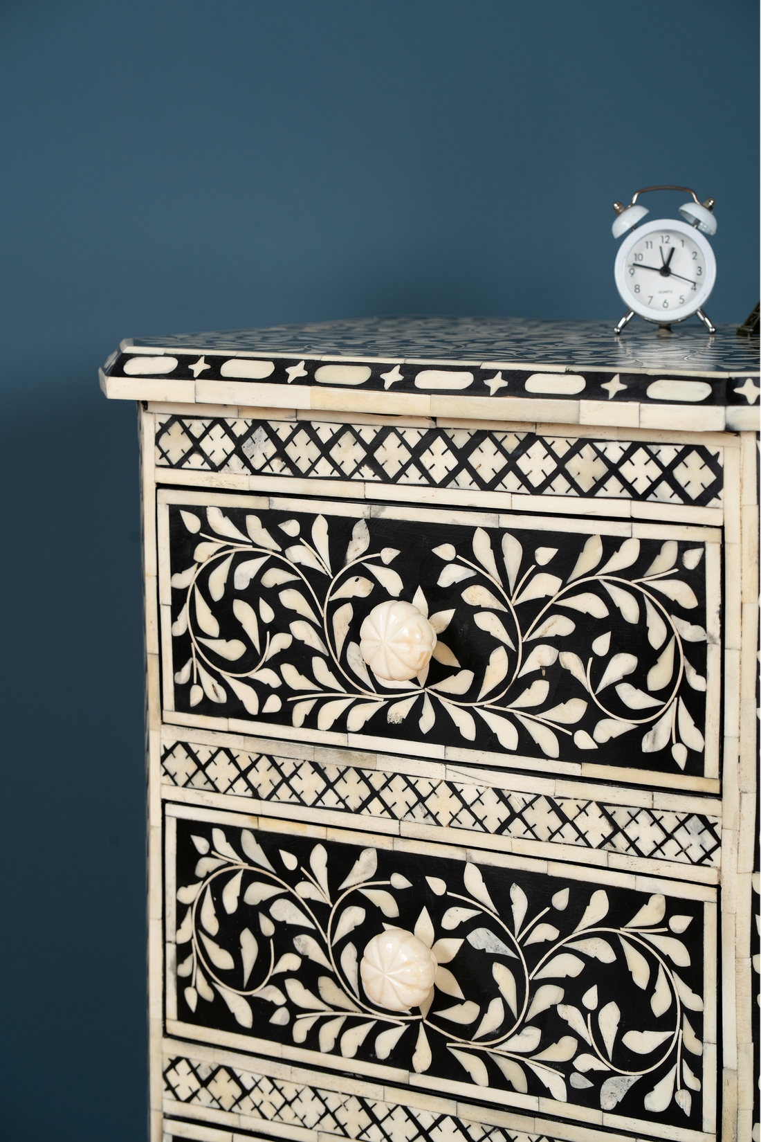 Noir Blossom Inlay Chest of Drawers