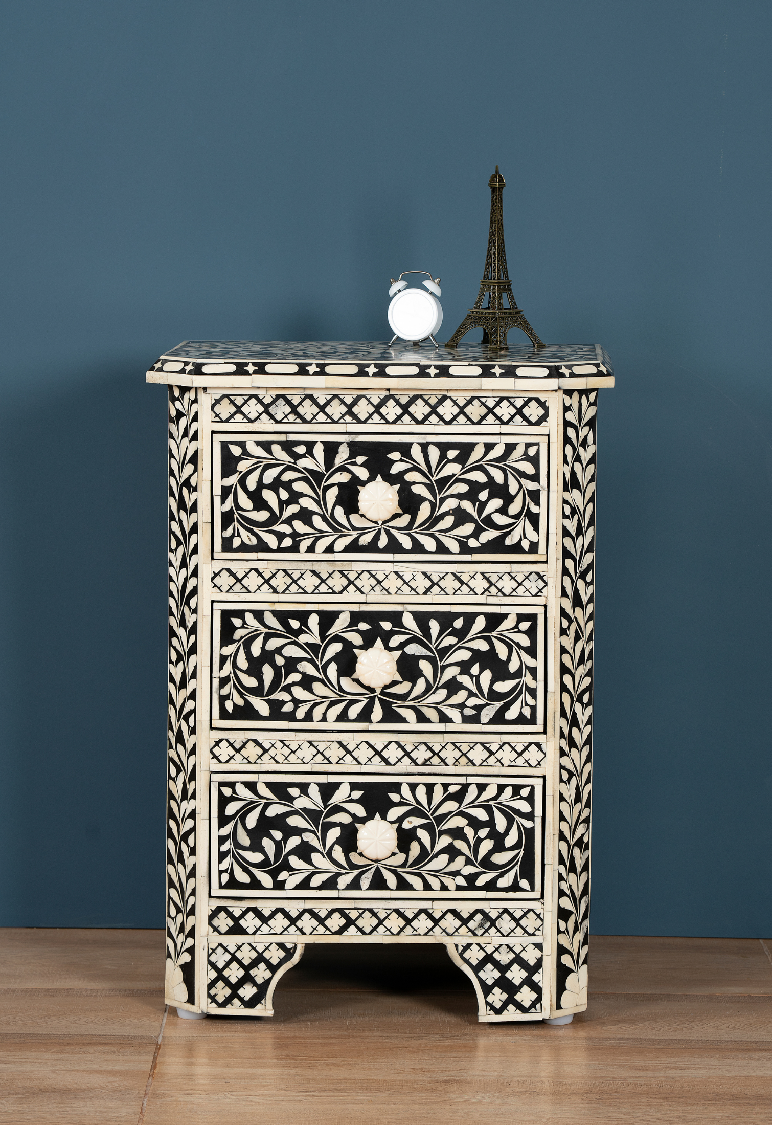 Noir Blossom Inlay Chest of Drawers