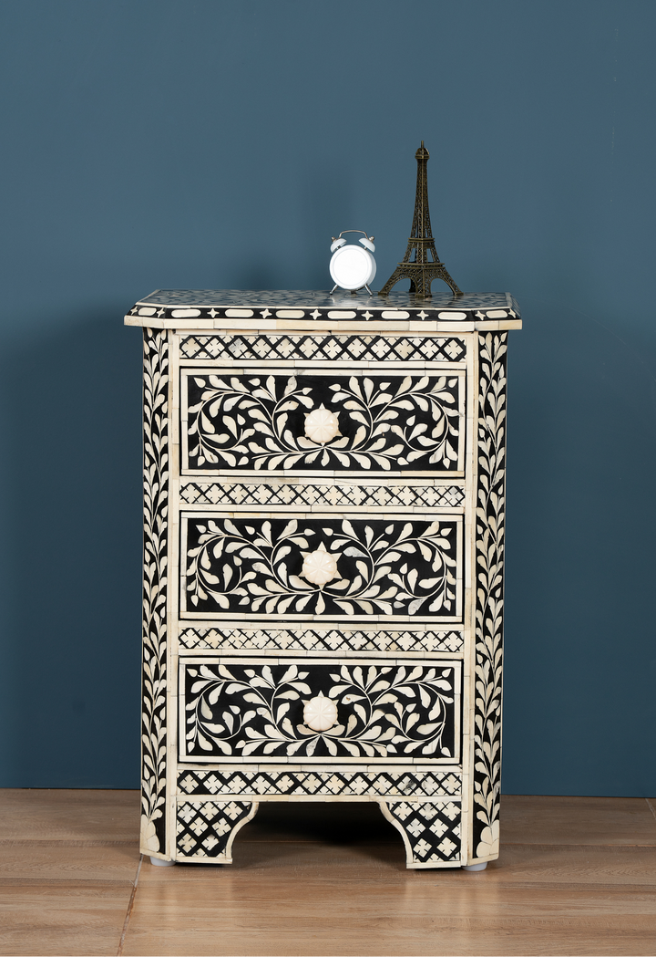 Noir Blossom Inlay Chest of Drawers