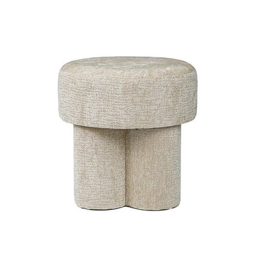 Beige Round Upholstered Accent Stool