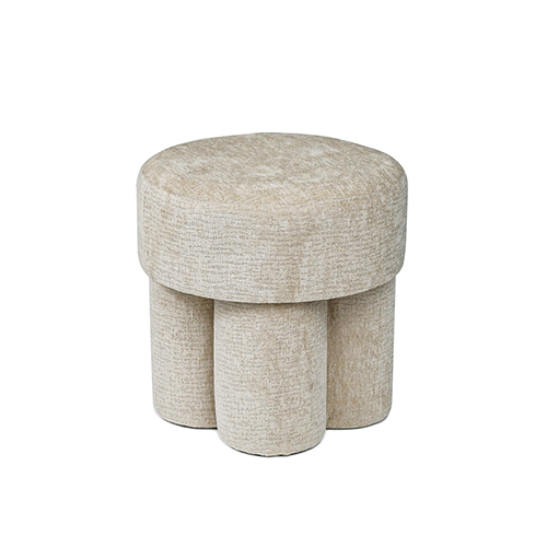 Beige Round Upholstered Accent Stool