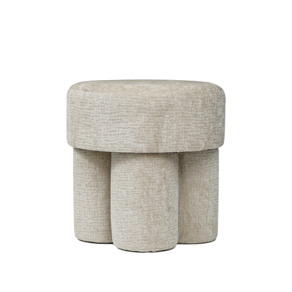 Beige Round Upholstered Accent Stool