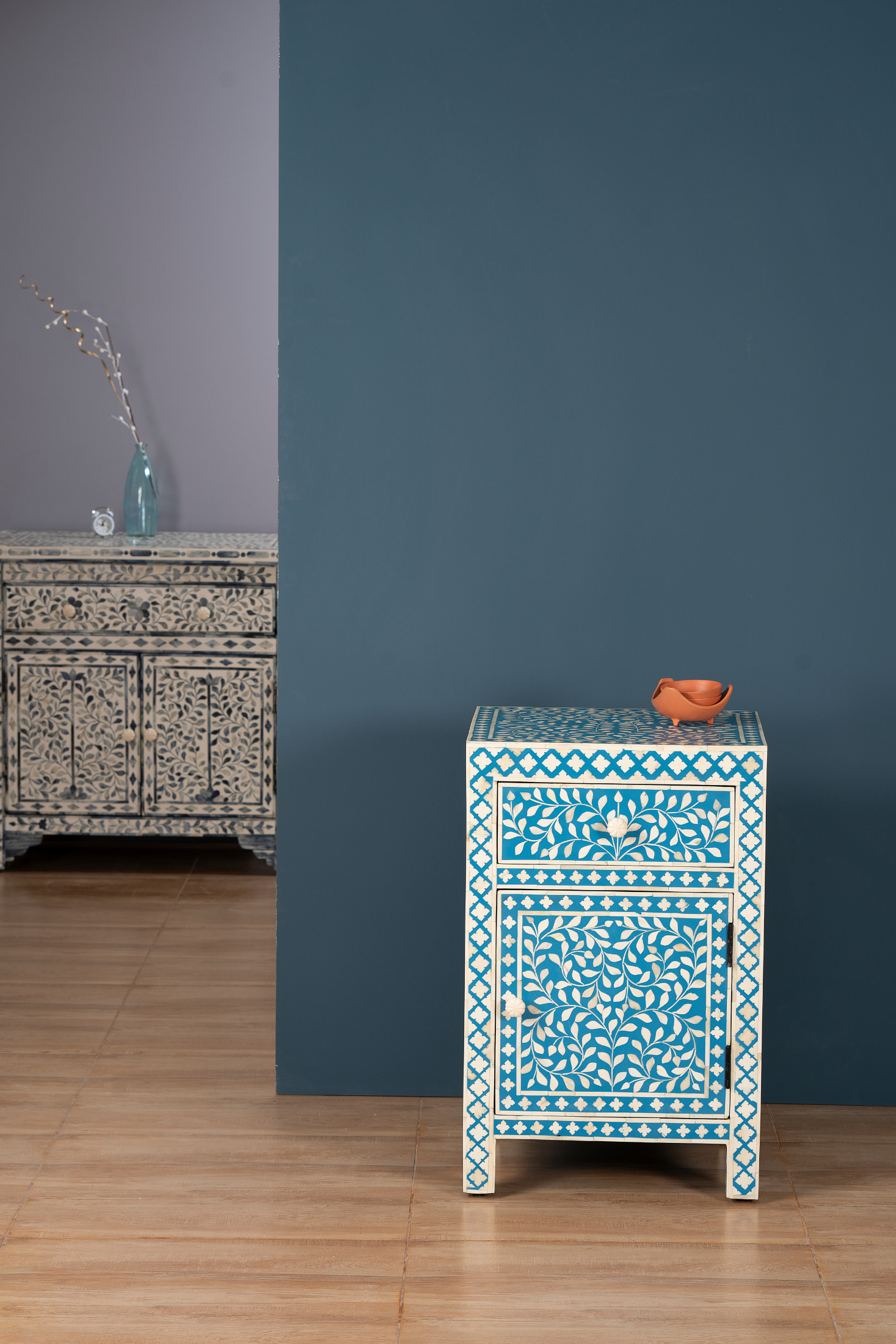 Azure Vine Inlay Bedside Chest