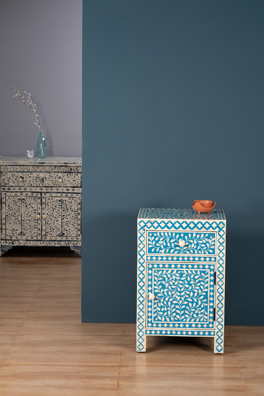 Azure Vine Inlay Bedside Chest