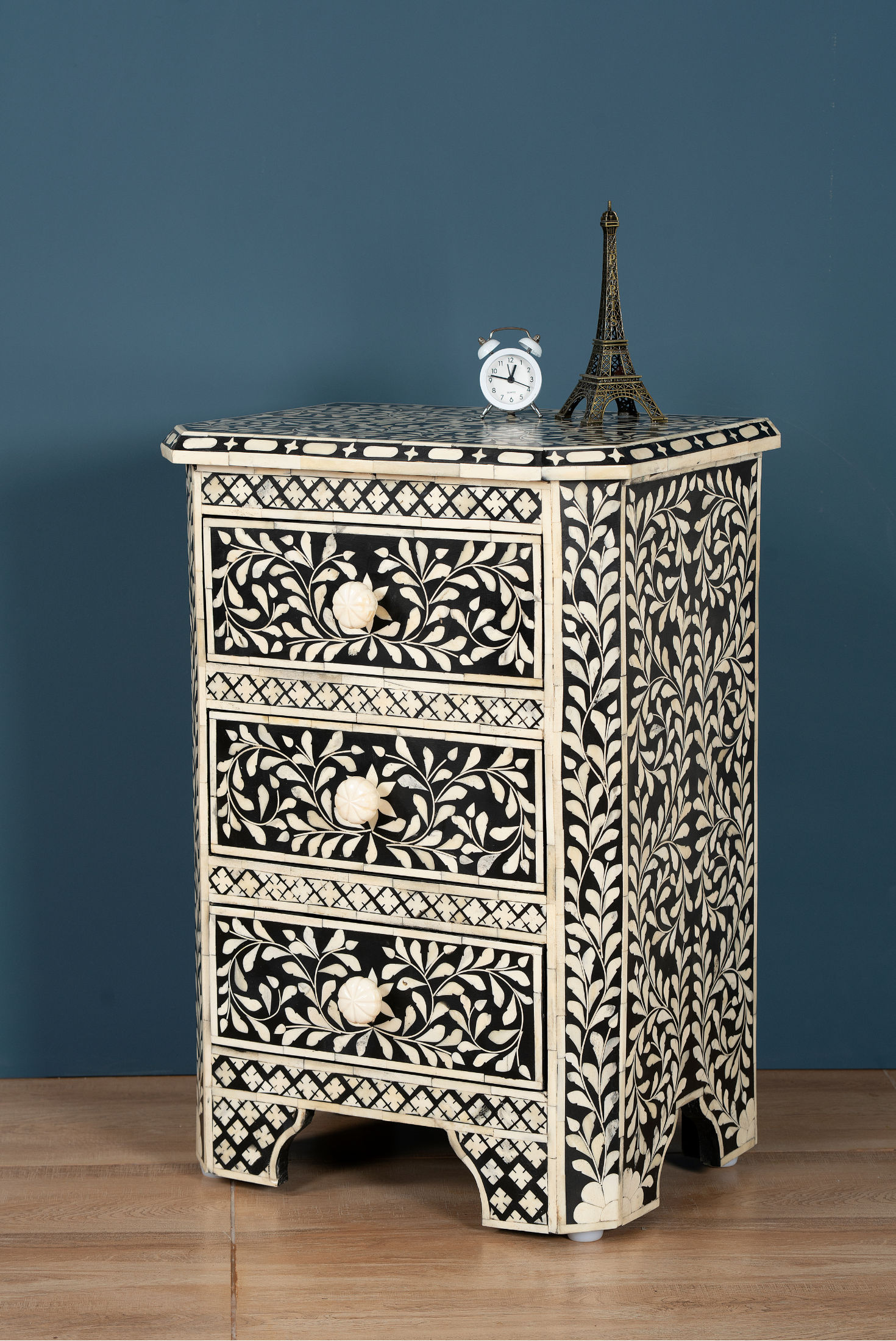 Noir Blossom Inlay Chest of Drawers