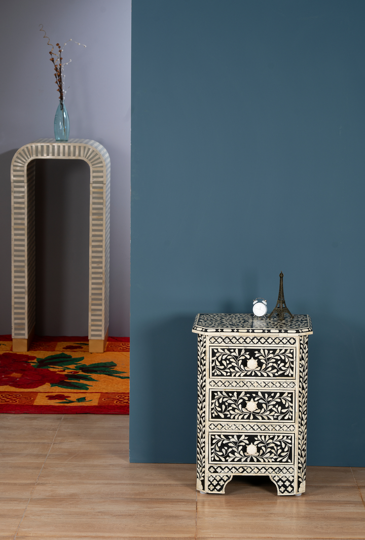 Noir Blossom Inlay Chest of Drawers