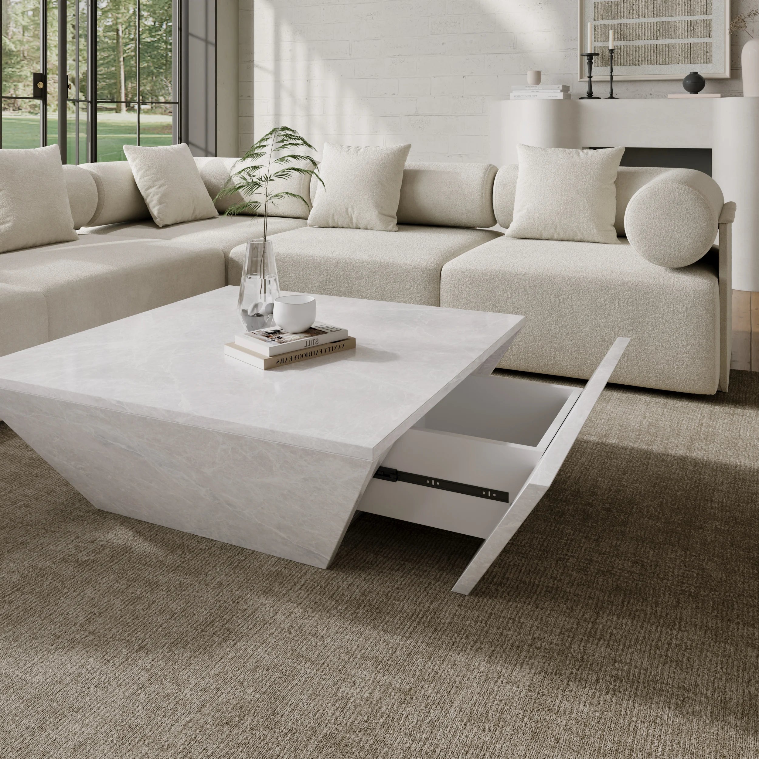 Modern Square Travertine Coffee Table