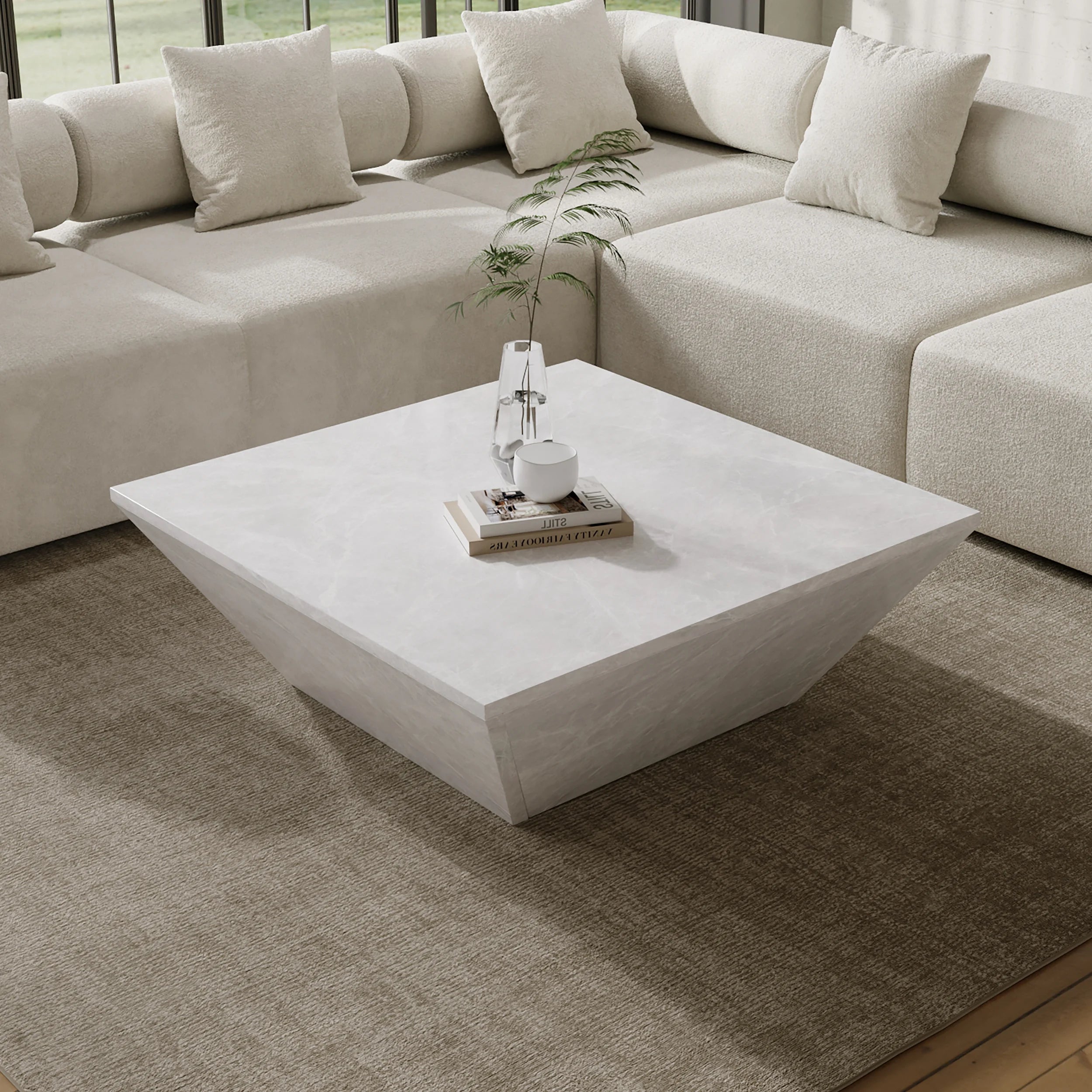 Modern Square Travertine Coffee Table