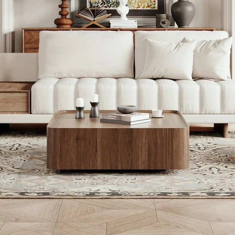 Exclusive Wooden Centre Table with Walnut Veneer & Storage