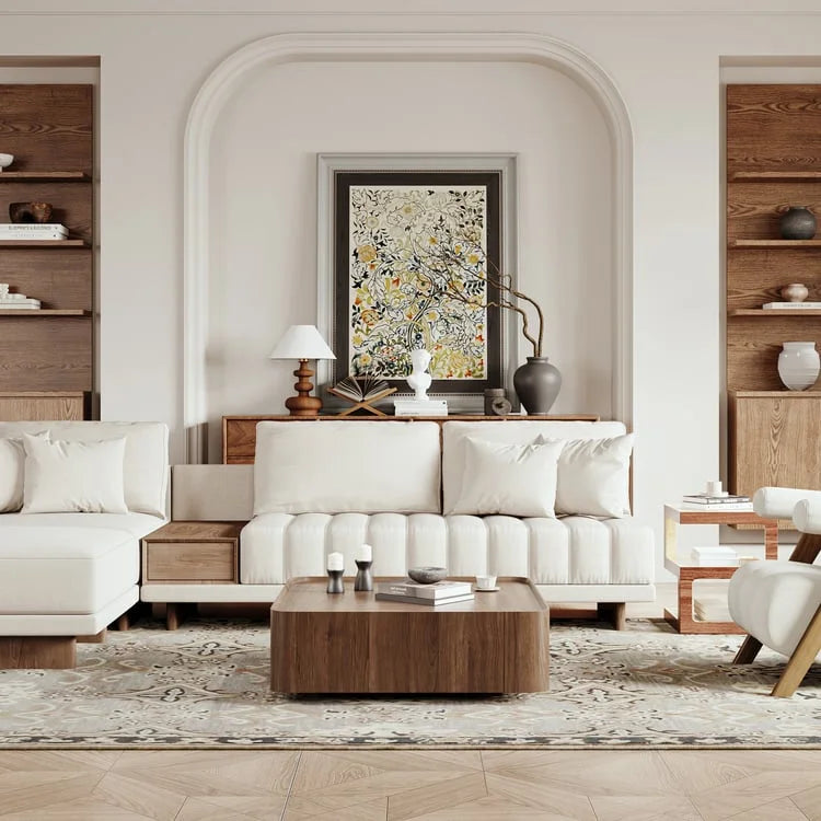 Exclusive Wooden Centre Table with Walnut Veneer & Storage