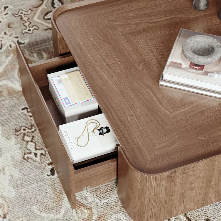 Exclusive Wooden Centre Table with Walnut Veneer & Storage
