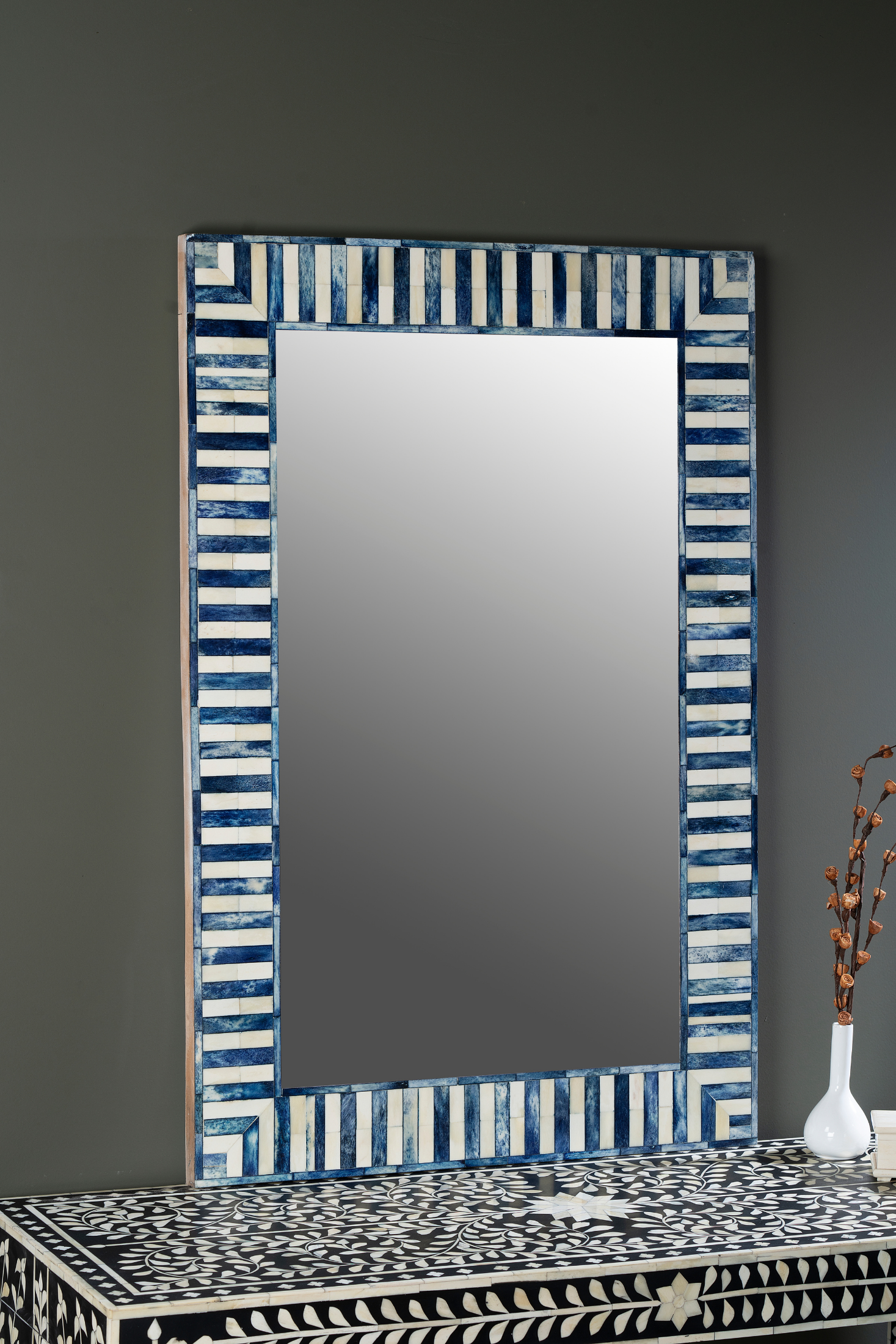 Indigo Stripe Geometry Inlay Wall Mirror